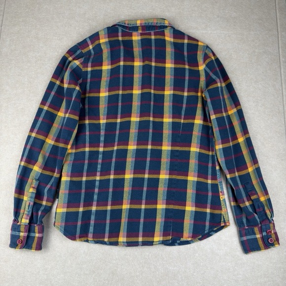 Patagonia Worn Wear S Fjord Flannel Shirt Organic Cotton Navy Gold Burgundy - Picture 2 of 13